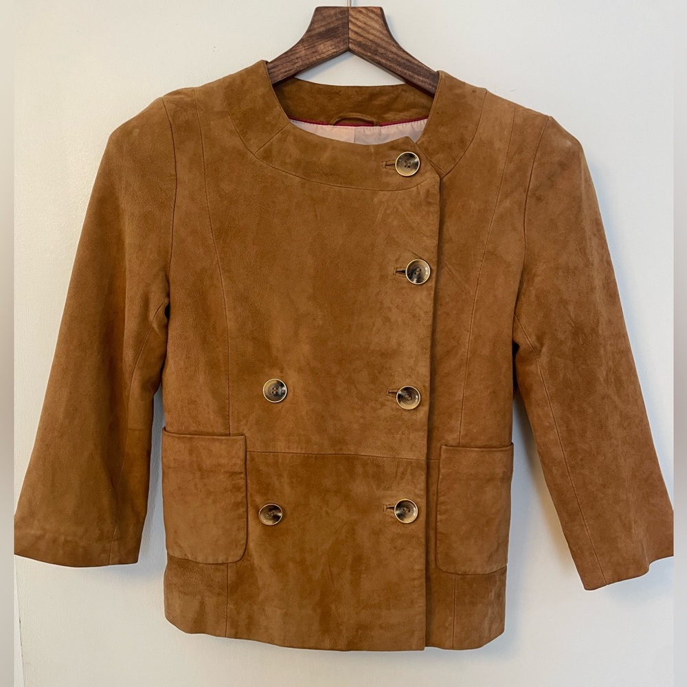 Brown Suede Double-Breasted Jacket Blazer coat H&M size 4